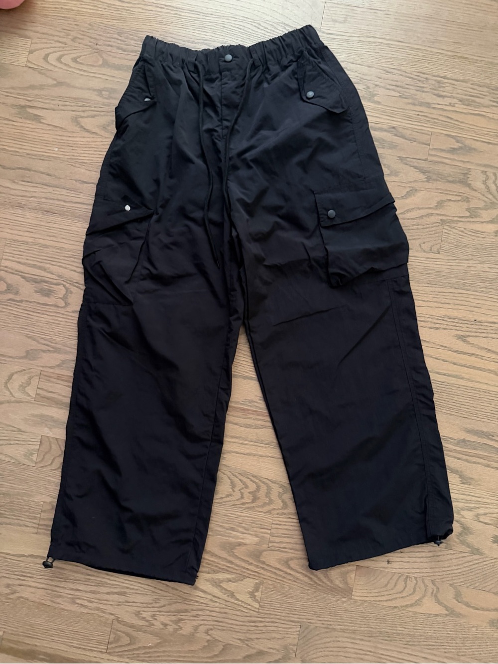 Amazon Wide Leg Cargo Track Pants in Black